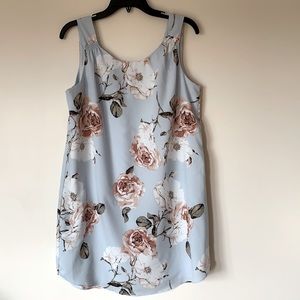 👗 Fleur Bleve Dress Blue Floral Sleeveless rouched mini Roomy Medium